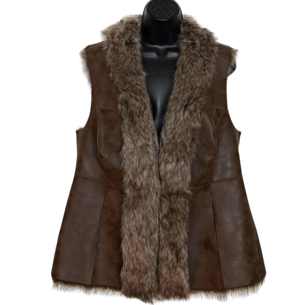 Powder River Outfitter Vtg Faux Leather Fur Panhandle Patchwork Vest Western XL